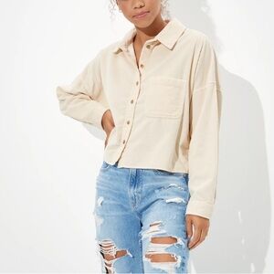 Cropped corduroy shirt jacket